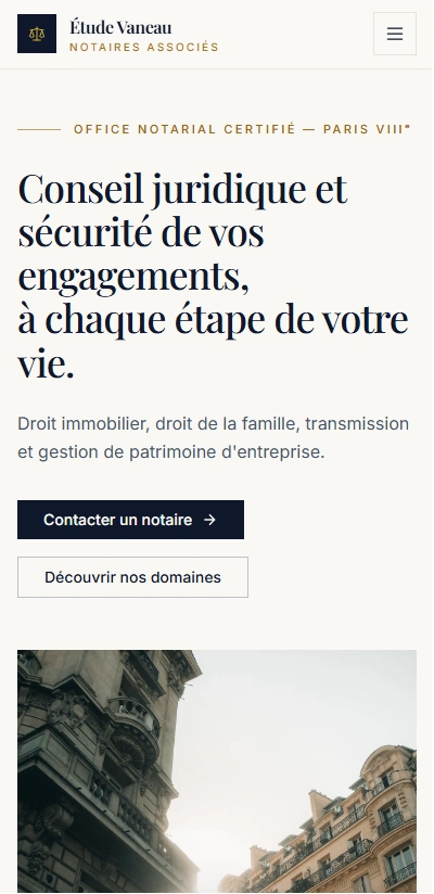 Version responsive mobile notaire Vaneau